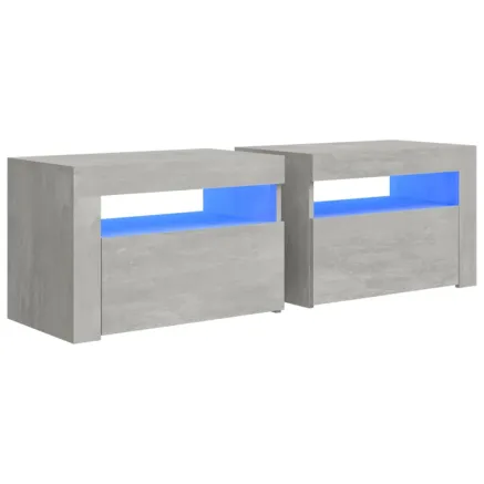 Tables de chevet 2 pcs avec LED Gris béton 60x35x40 cm 2