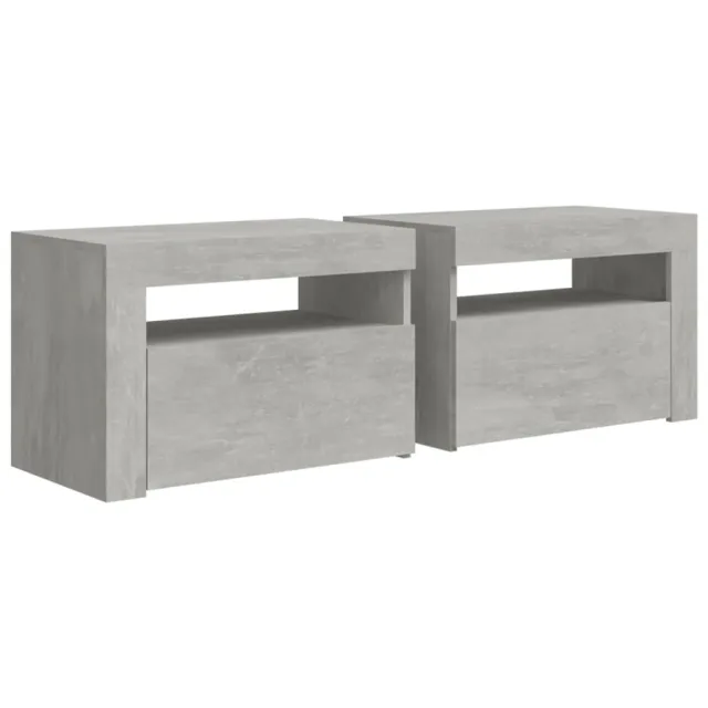 Tables de chevet 2 pcs avec LED Gris béton 60x35x40 cm