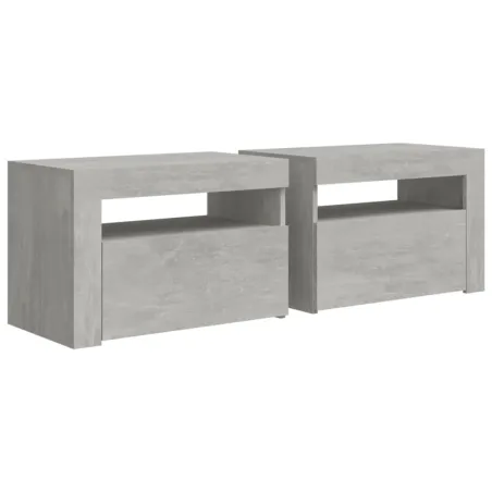 Tables de chevet 2 pcs avec LED Gris béton 60x35x40 cm