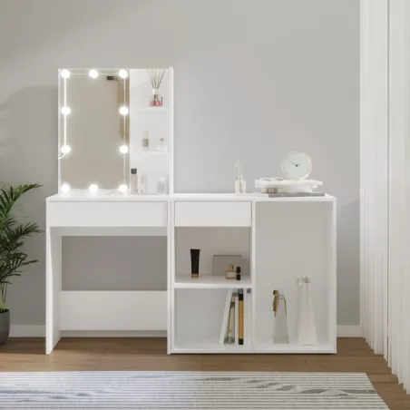 Coiffeuse à LED avec armoire Blanc Bois d'ingénierie