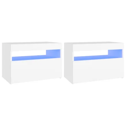 Tables de chevet avec lumières LED 2 pcs blanc 60x35x40 cm 2
