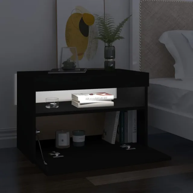 Tables de chevet avec lumières LED 2 pcs noir 60x35x40 cm