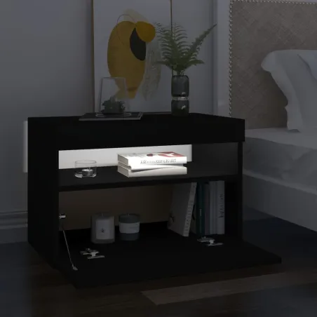 Tables de chevet avec lumières LED 2 pcs noir 60x35x40 cm