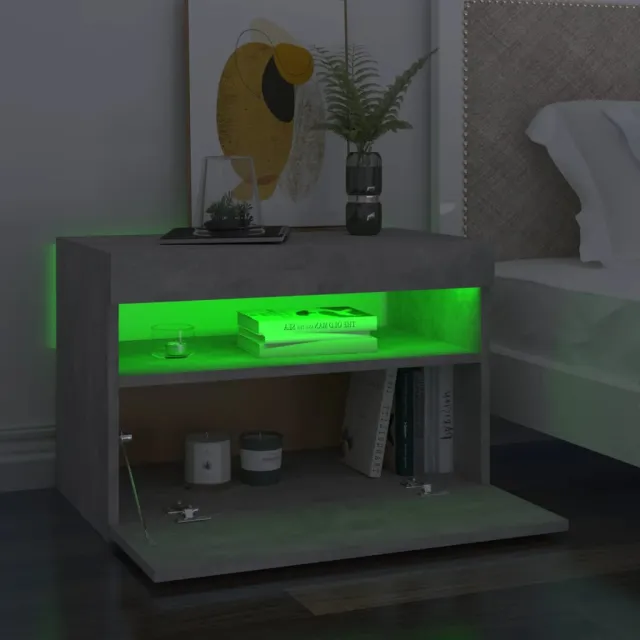 Table de chevet avec lumières LED gris béton 60x35x40 cm