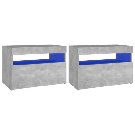 Tables de chevet avec lumières LED 2 pcs gris béton 60x35x40 cm 2