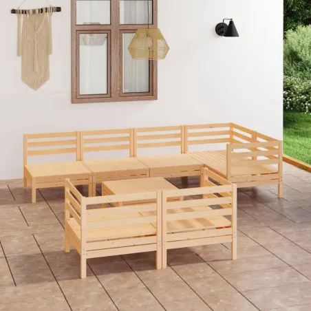 Salon de jardin 8 pcs Bois de pin massif