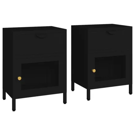 Tables de chevet 2 pcs Noir 40x30x54,5 cm Acier et verre 2