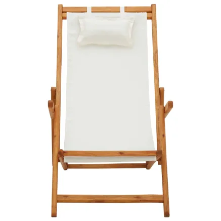 Chaise pliable de plage Bois d'eucalyptus solide et tissu Crème 2