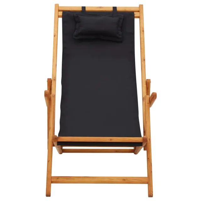 Chaise pliable de plage bois d'eucalyptus solide et tissu noir