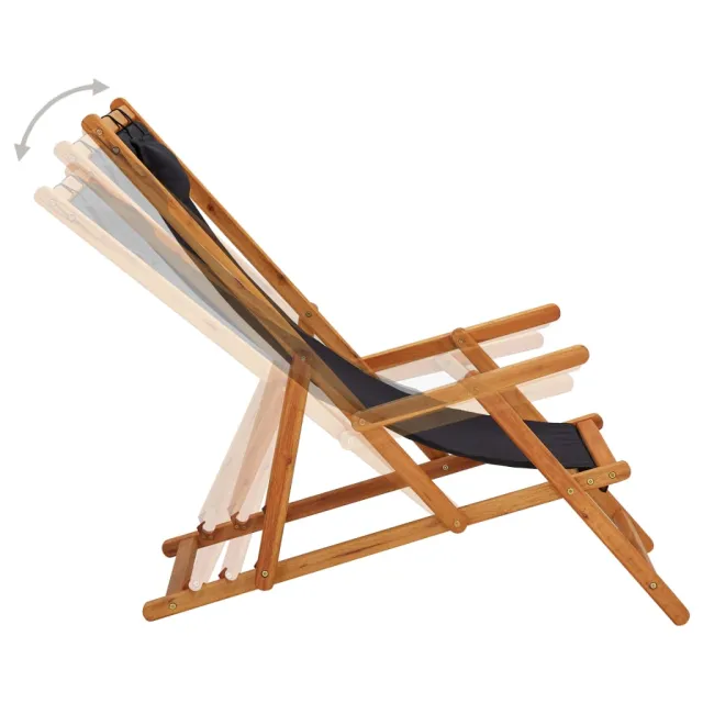 Chaise pliable de plage bois d'eucalyptus solide et tissu noir