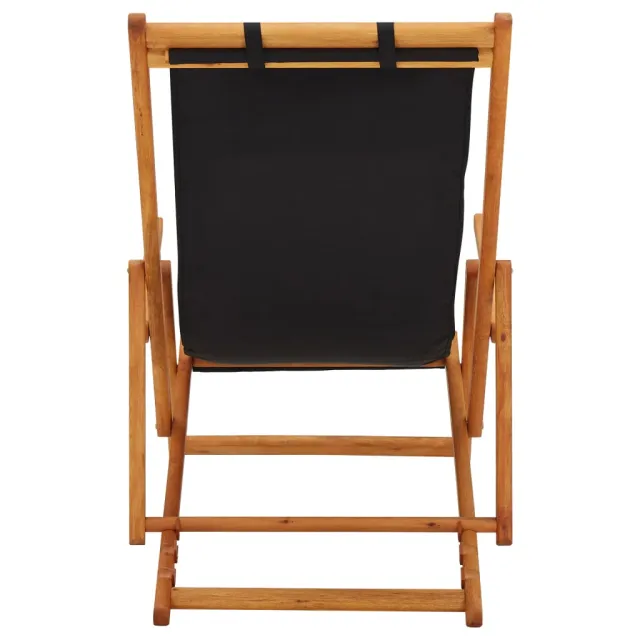 Chaise pliable de plage bois d'eucalyptus solide et tissu noir
