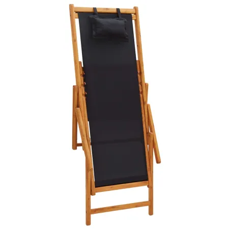 Chaise pliable de plage bois d'eucalyptus solide et tissu noir