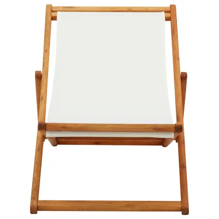 Chaise pliable de plage bois d'eucalyptus et tissu blanc crème 2