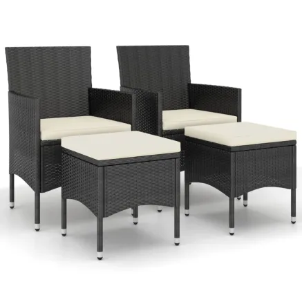 Jeu de chaise et tabouret de jardin 4 pcs Résine tressée Noir 2