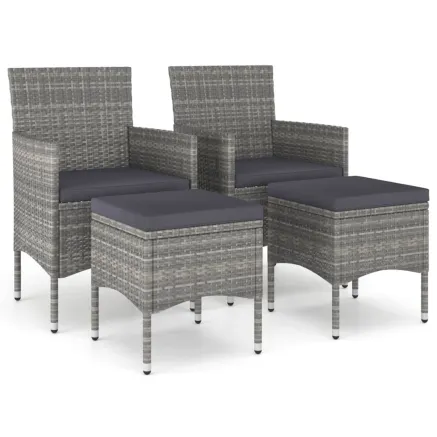 Jeu de chaise et tabouret de jardin 4 pcs Résine tressée Gris 2