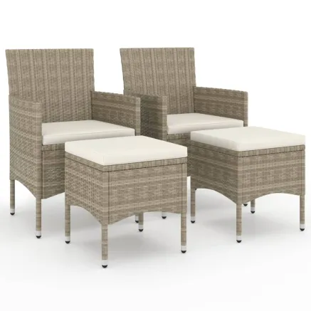 Jeu de chaise et tabouret de jardin 4 pcs Résine tressée Beige 2