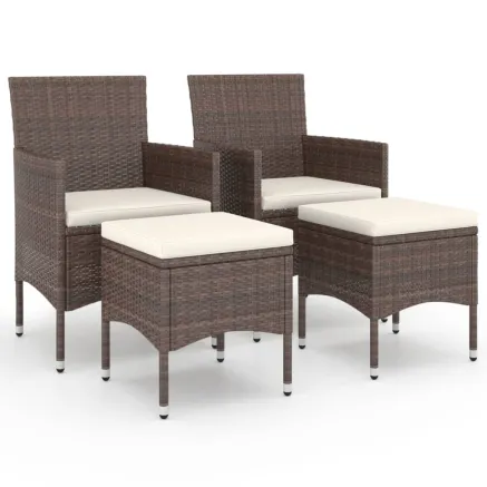Jeu de chaise et tabouret de jardin 4 pcs Résine tressée Marron 2