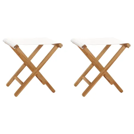 Chaises pliables lot de 2 Bois teck solide et tissu Blanc crème