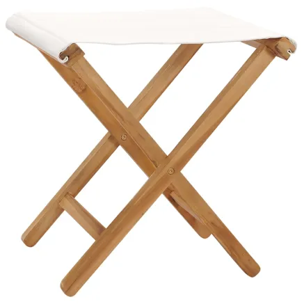 Chaises pliables lot de 2 Bois teck solide et tissu Blanc crème 2