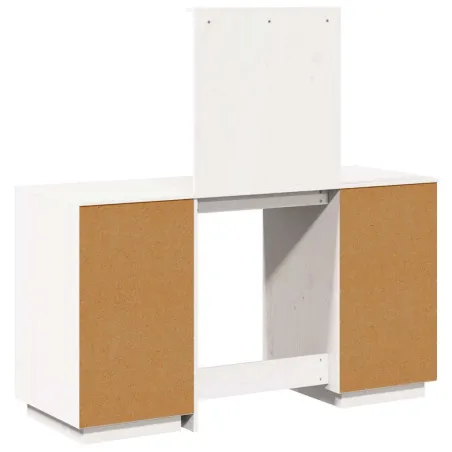 Ensemble de coiffeuse avec miroir Blanc Bois de pin solide