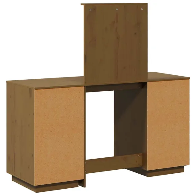 Ensemble de coiffeuse et miroir Marron miel Bois de pin solide