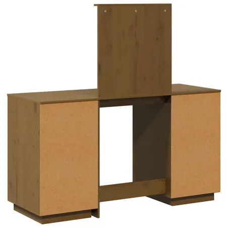 Ensemble de coiffeuse et miroir Marron miel Bois de pin solide