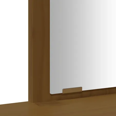 Ensemble de coiffeuse et miroir Marron miel Bois de pin solide