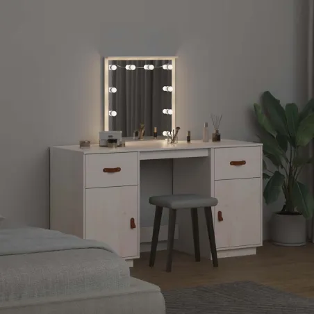 Ensemble de coiffeuse avec LED Blanc Bois de pin solide