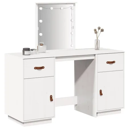 Ensemble de coiffeuse avec LED Blanc Bois de pin solide