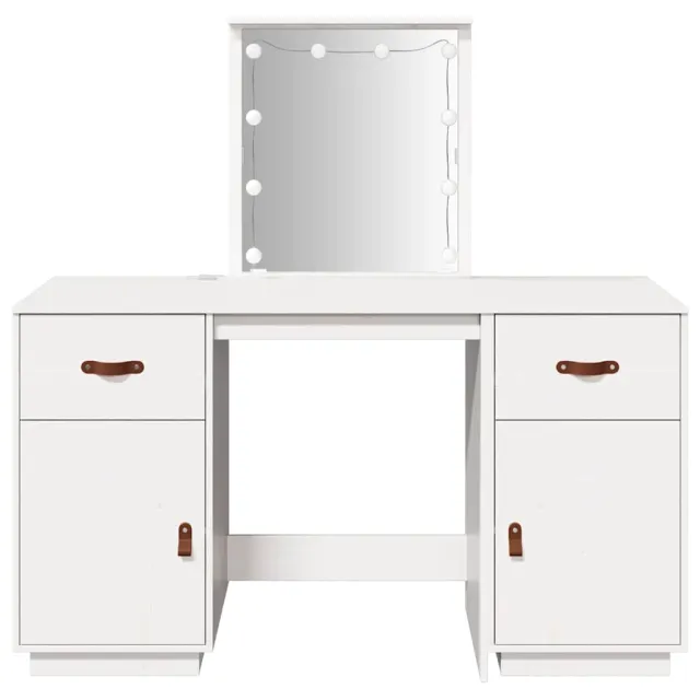 Ensemble de coiffeuse avec LED Blanc Bois de pin solide