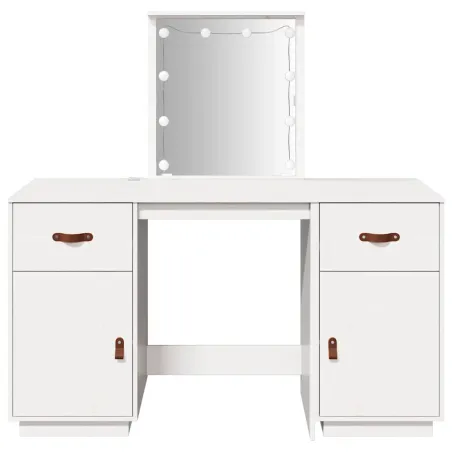 Ensemble de coiffeuse avec LED Blanc Bois de pin solide
