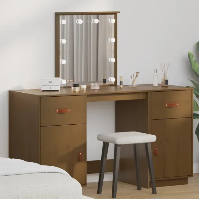 Ensemble de coiffeuse avec LED Marron miel Bois de pin solide