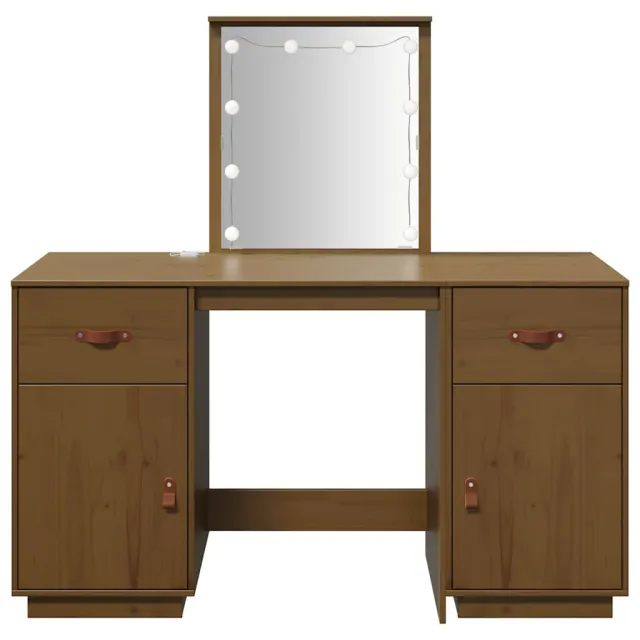 Ensemble de coiffeuse avec LED Marron miel Bois de pin solide