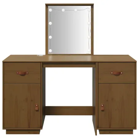 Ensemble de coiffeuse avec LED Marron miel Bois de pin solide