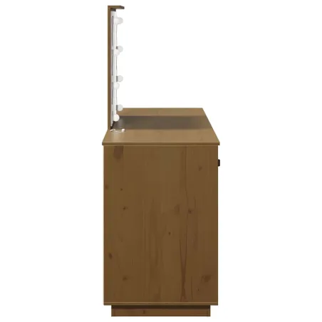 Ensemble de coiffeuse avec LED Marron miel Bois de pin solide