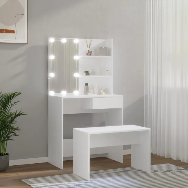 Ensemble de coiffeuse avec LED Blanc Bois d'ingénierie