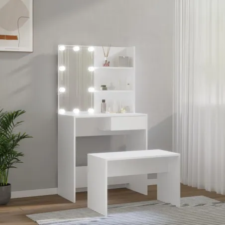 Ensemble de coiffeuse avec LED Blanc Bois d'ingénierie