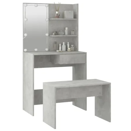 Ensemble de coiffeuse avec LED Gris béton Bois d'ingénierie