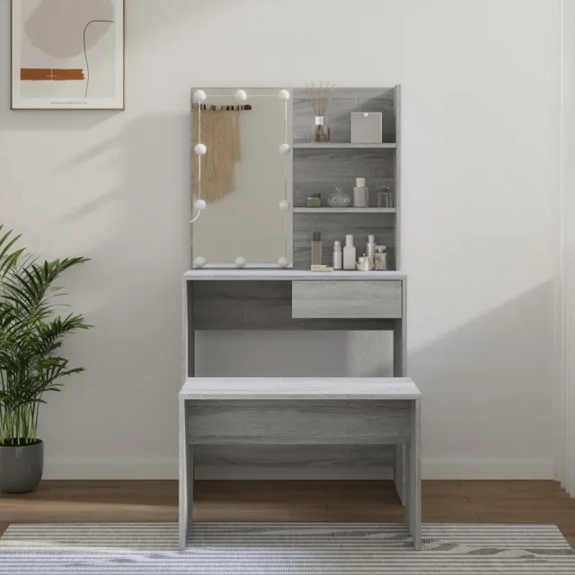 Ensemble de coiffeuse avec LED Sonoma gris Bois d'ingénierie