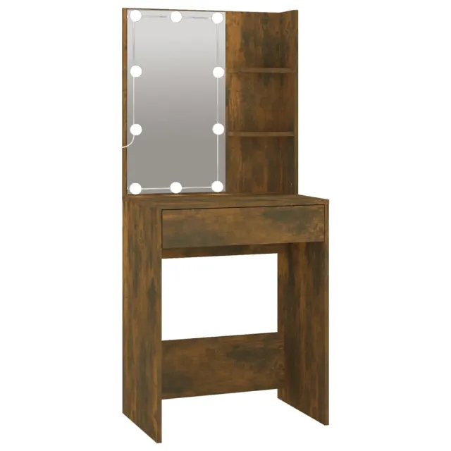 Coiffeuse à LED avec armoires Chêne fumé Bois d'ingénierie