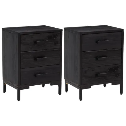 Tables de chevet 2 pcs Noir 40x30x55 cm Bois de pin massif 2