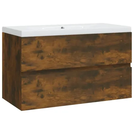 Meuble lavabo avec bassin intégré Chêne fumé Bois d'ingénierie 2