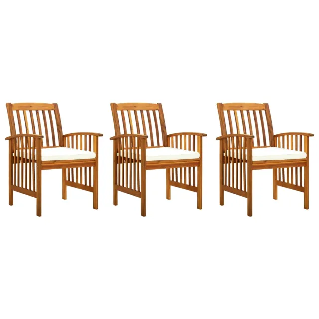 Chaises à manger de jardin lot de 3 et coussins Bois d'acacia