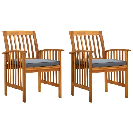 Chaises à manger de jardin lot de 2 et coussins acacia massif