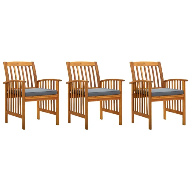Chaises à manger de jardin lot de 3 et coussins Bois d'acacia