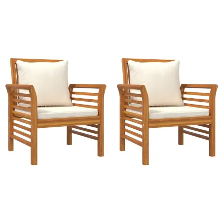 Chaises de canapé et coussins blanc crème lot de 2 Bois acacia
