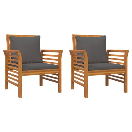 Chaises de canapé coussins gris foncé lot de 2 acacia massif 2