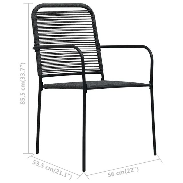Chaises de jardin lot de 4 Corde en coton et acier Noir