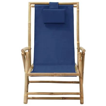 Chaise de relaxation inclinable bleu marine bambou et tissu 2
