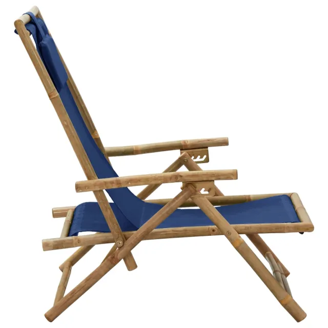 Chaise de relaxation inclinable bleu marine bambou et tissu